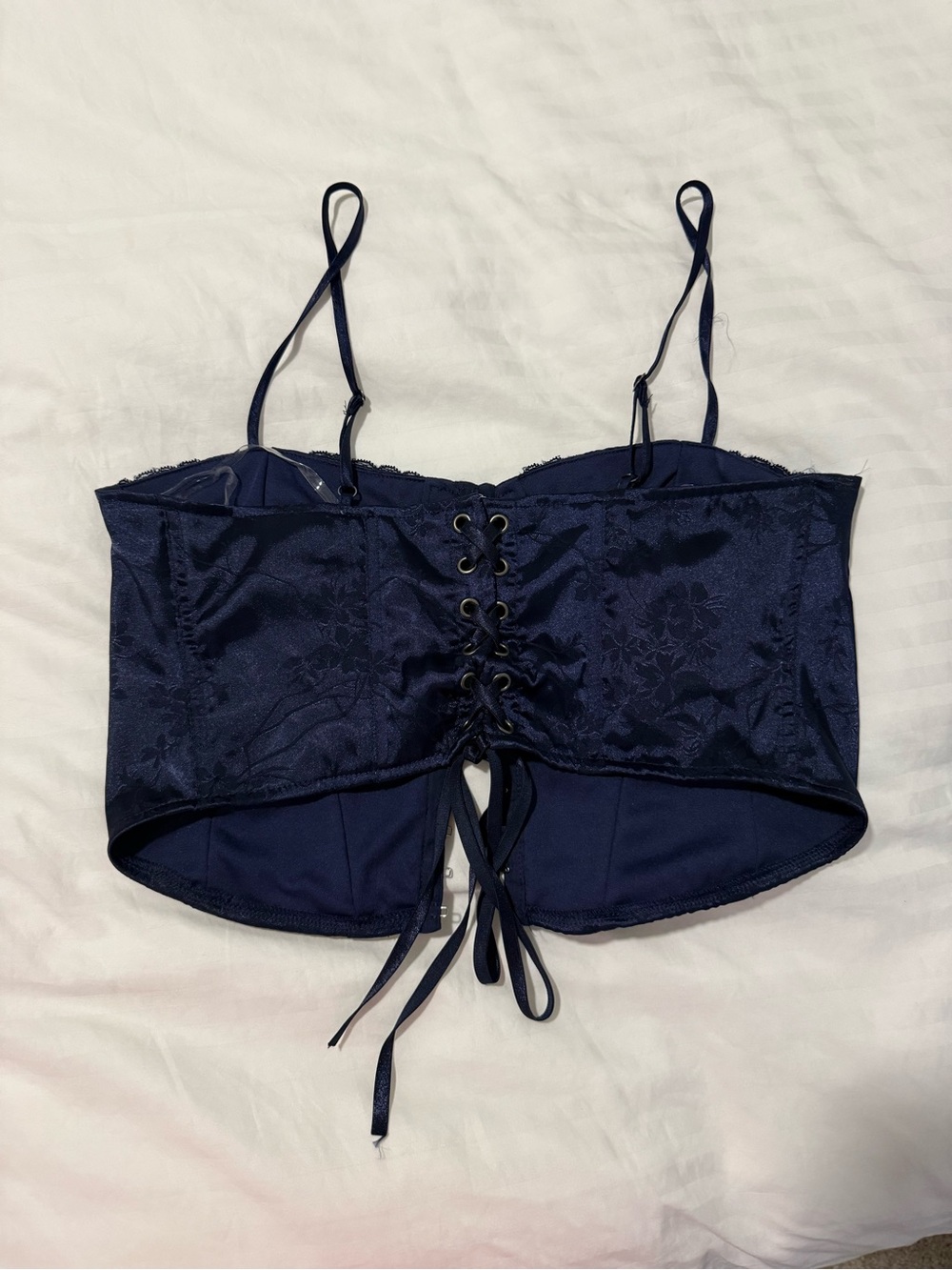 La Hearts Navy Lace Bustier Crop Top - Picture 4 of 5